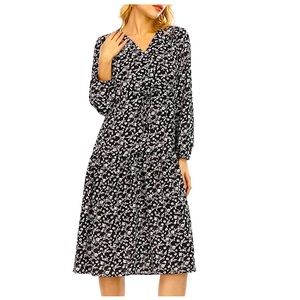 Women's Floral Print Maxi Dress Button Up 3/4 Sleeve V Neck Beach Party Sundress